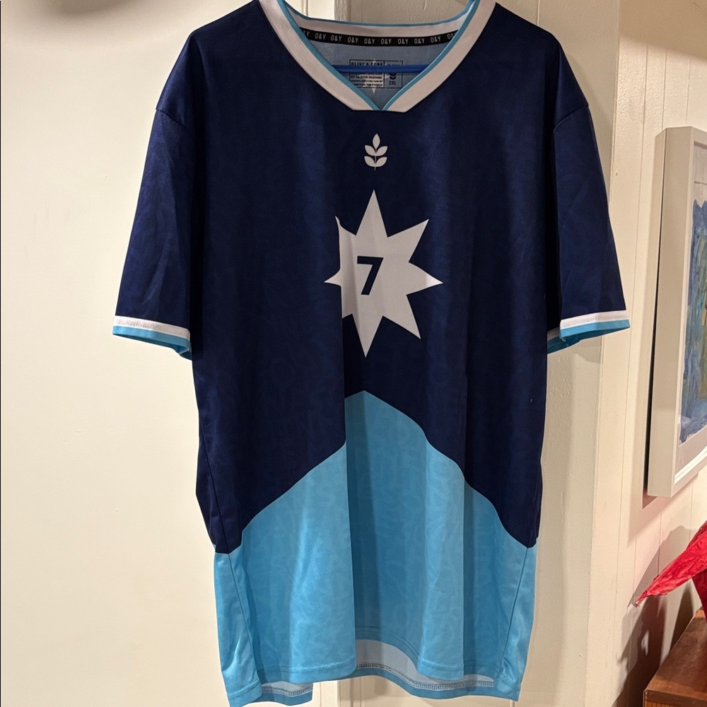 Minnesota State Flag Navy and Light Blue Star Number 7 Soccer Jersey